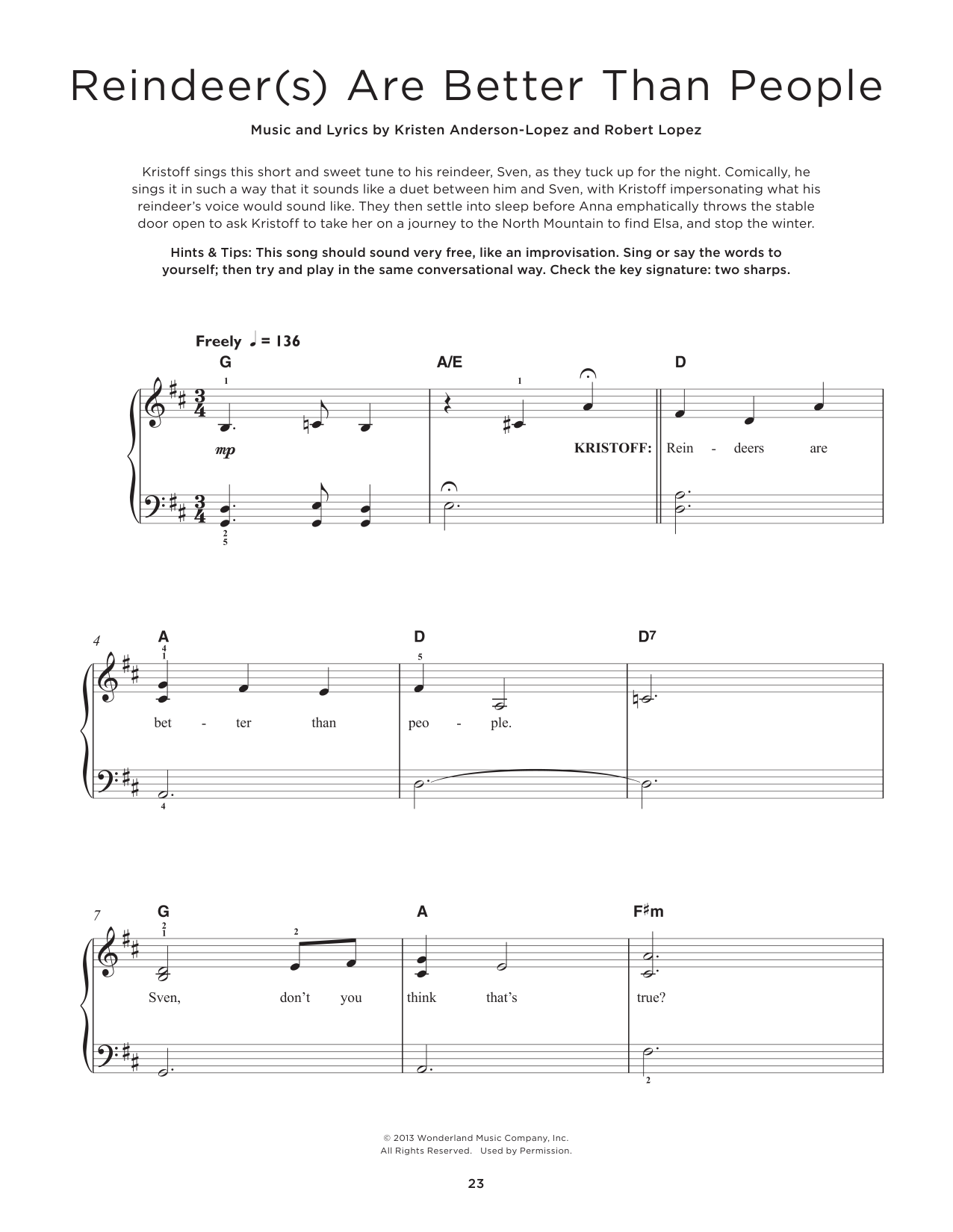 Download Jonathan Groff Reindeer(s) Are Better Than People (from Frozen) Sheet Music and learn how to play Really Easy Piano PDF digital score in minutes