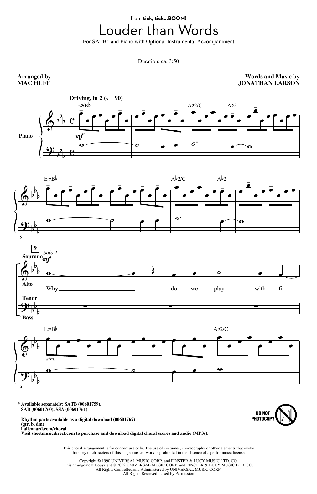 Download Jonathan Larson Louder Than Words (from tick, tick... BOOM!) (arr. Mac Huff) Sheet Music and learn how to play SATB Choir PDF digital score in minutes