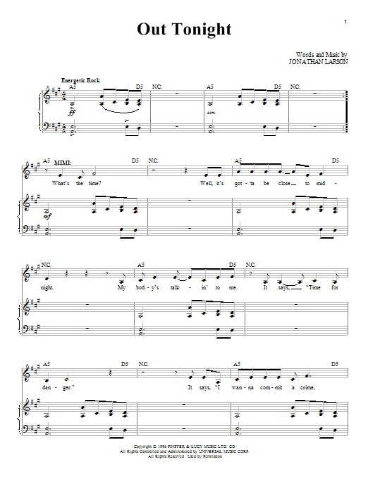 Download Jonathan Larson Out Tonight Sheet Music and learn how to play Voice PDF digital score in minutes