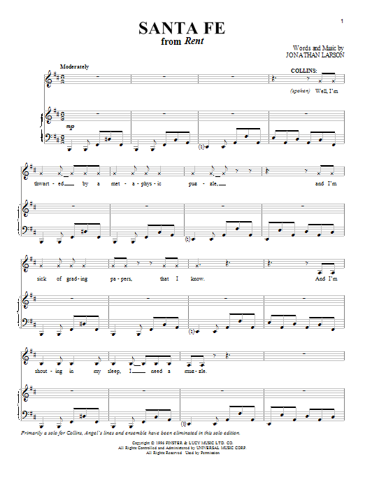 Download Jonathan Larson Santa Fe Sheet Music and learn how to play Piano & Vocal PDF digital score in minutes