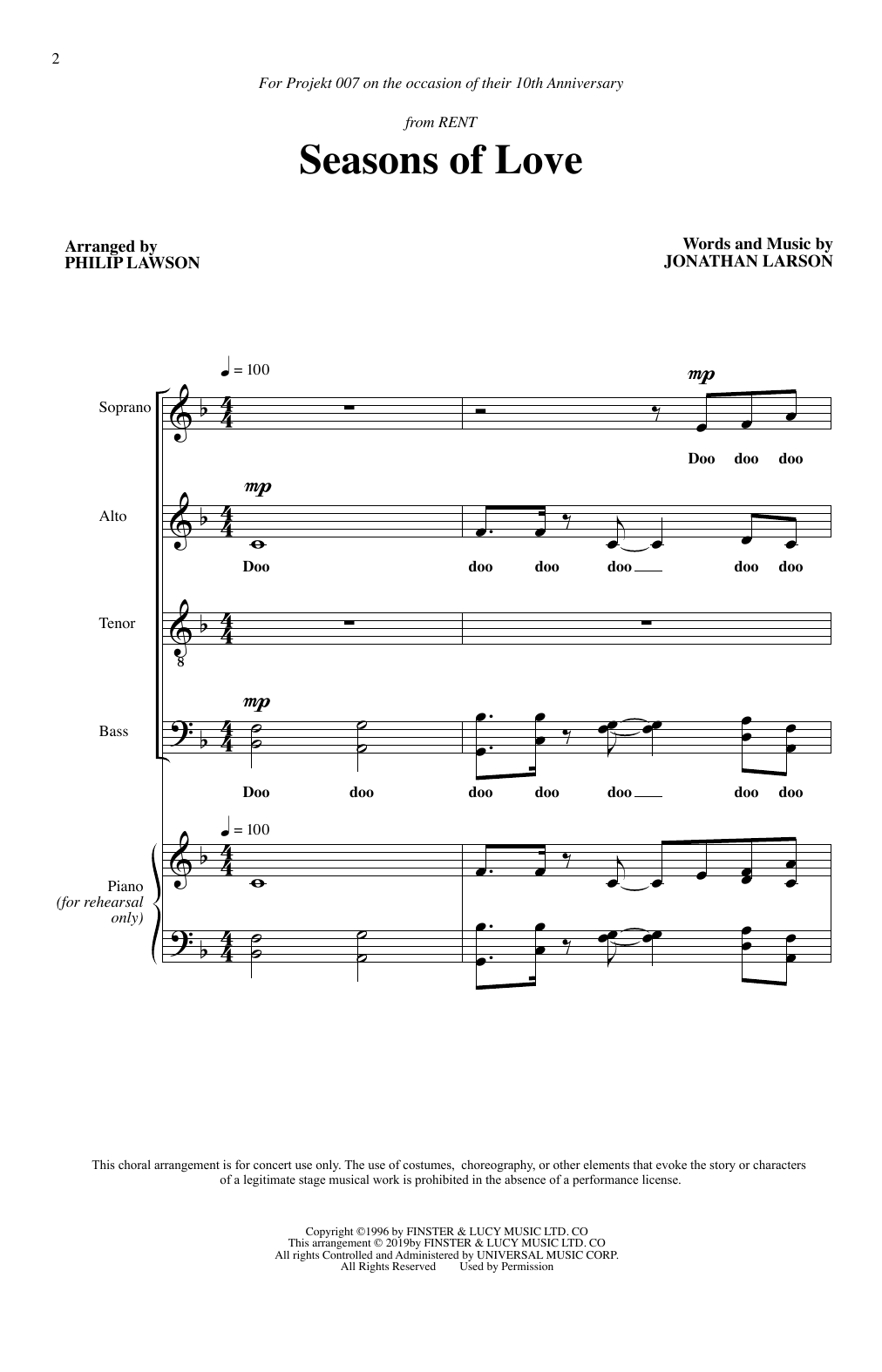 Download Jonathan Larson Seasons Of Love (from Rent) (arr. Philip Lawson) Sheet Music and learn how to play SATB Choir PDF digital score in minutes