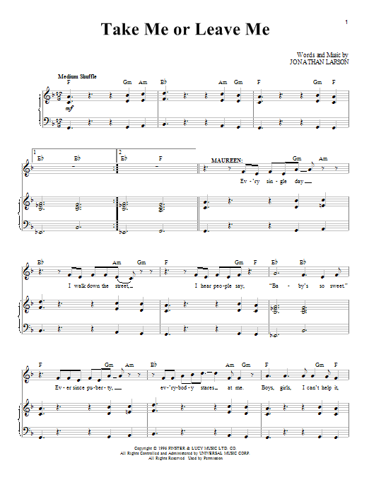 Download Jonathan Larson Take Me Or Leave Me Sheet Music and learn how to play Piano & Vocal PDF digital score in minutes