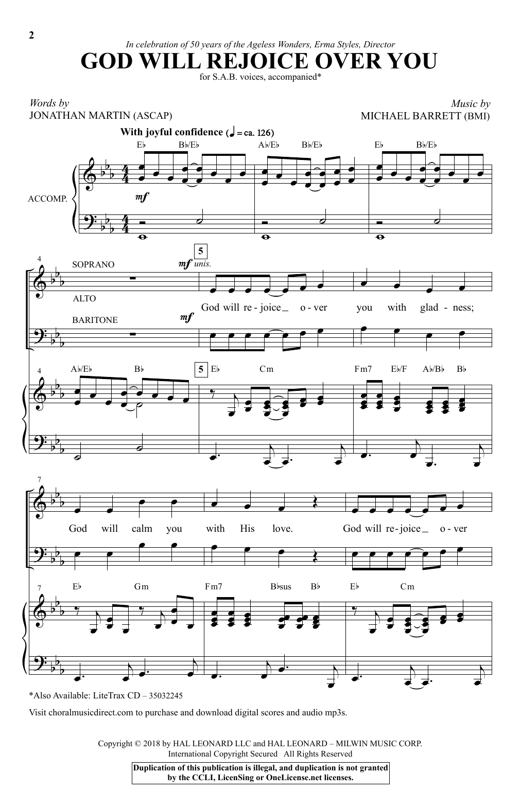 Download Jonathan Martin & Michael Barrett God Will Rejoice Over You Sheet Music and learn how to play SAB Choir PDF digital score in minutes