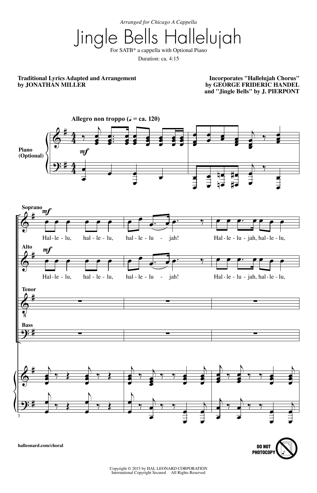 Download Jonathan Miller Jingle Bell Hallelujah Sheet Music and learn how to play SATB PDF digital score in minutes