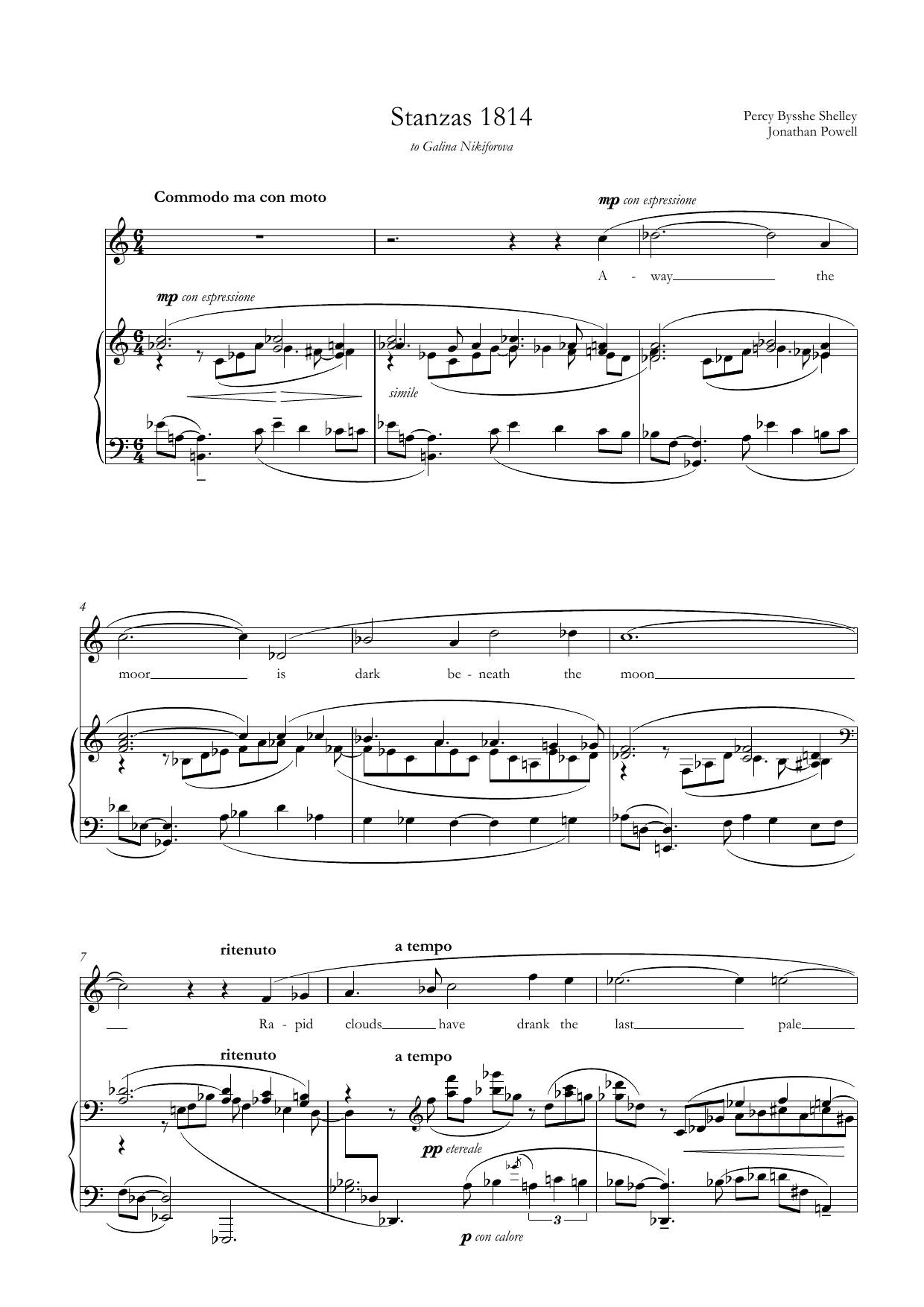 Download Jonathan Powell Stanzas 1814 (for mezzo-soprano & piano) Sheet Music and learn how to play Piano & Vocal PDF digital score in minutes