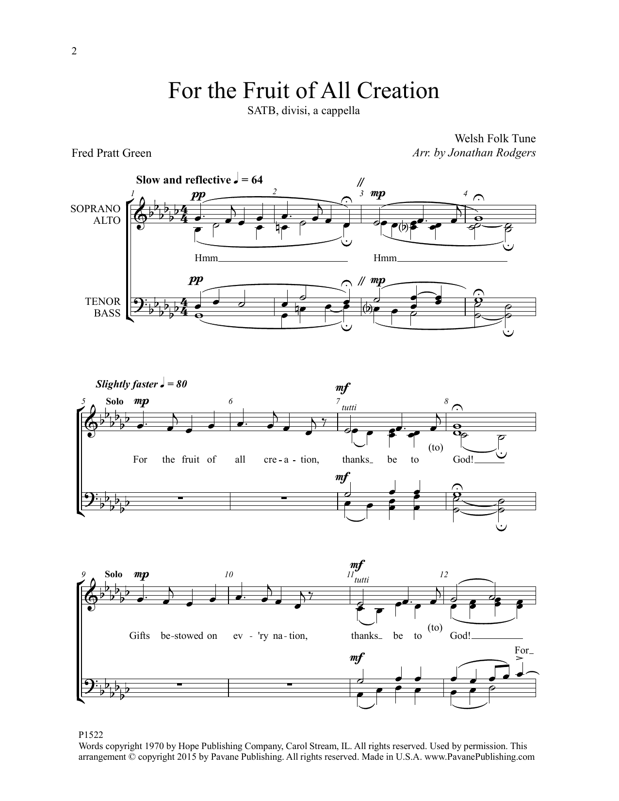 Download Jonathan Rodgers For the Fruit of All Creation Sheet Music and learn how to play SATB Choir PDF digital score in minutes