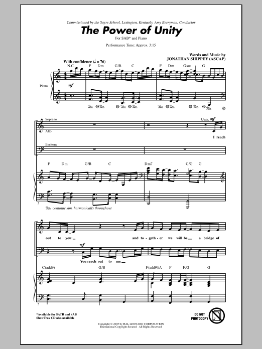 Download Jonathan Shippey The Power Of Unity Sheet Music and learn how to play SAB PDF digital score in minutes