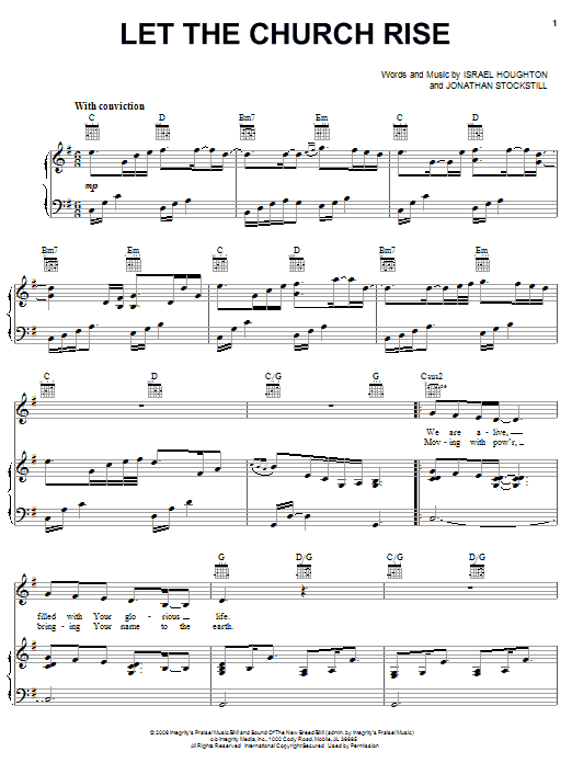 Download Israel Houghton Let The Church Rise Sheet Music and learn how to play Piano, Vocal & Guitar (Right-Hand Melody) PDF digital score in minutes