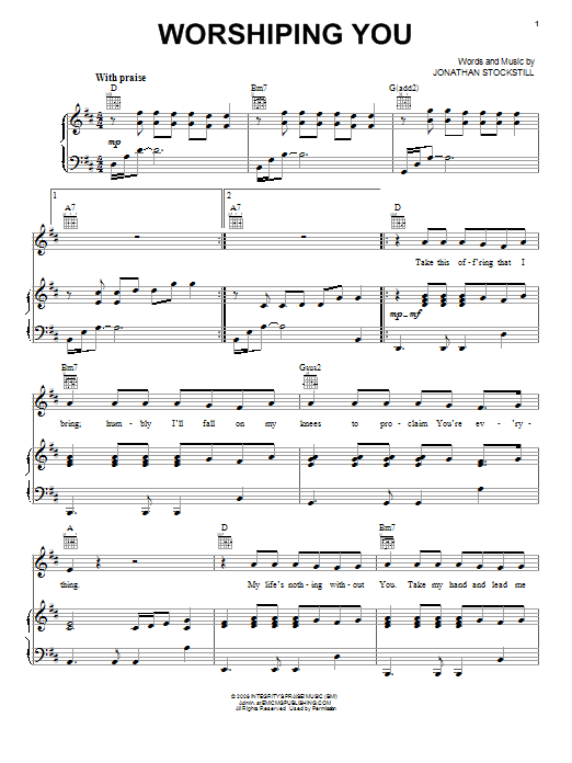 Download Jonathan Stockstill Worshiping You Sheet Music and learn how to play Piano, Vocal & Guitar (Right-Hand Melody) PDF digital score in minutes