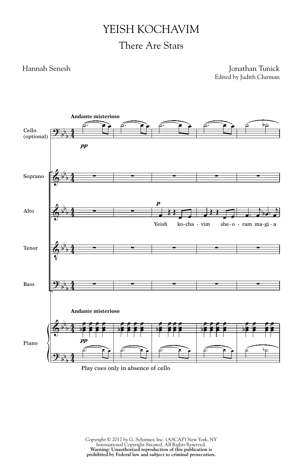 Download Jonathan Tunick Yeish Kochavim (There Are Stars) Sheet Music and learn how to play SATB PDF digital score in minutes