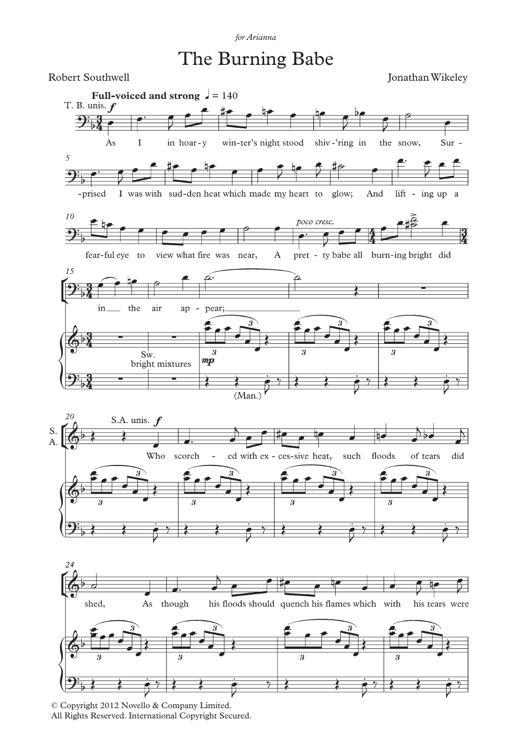 Download Jonathan Wikeley The Burning Babe Sheet Music and learn how to play SATB Choir PDF digital score in minutes