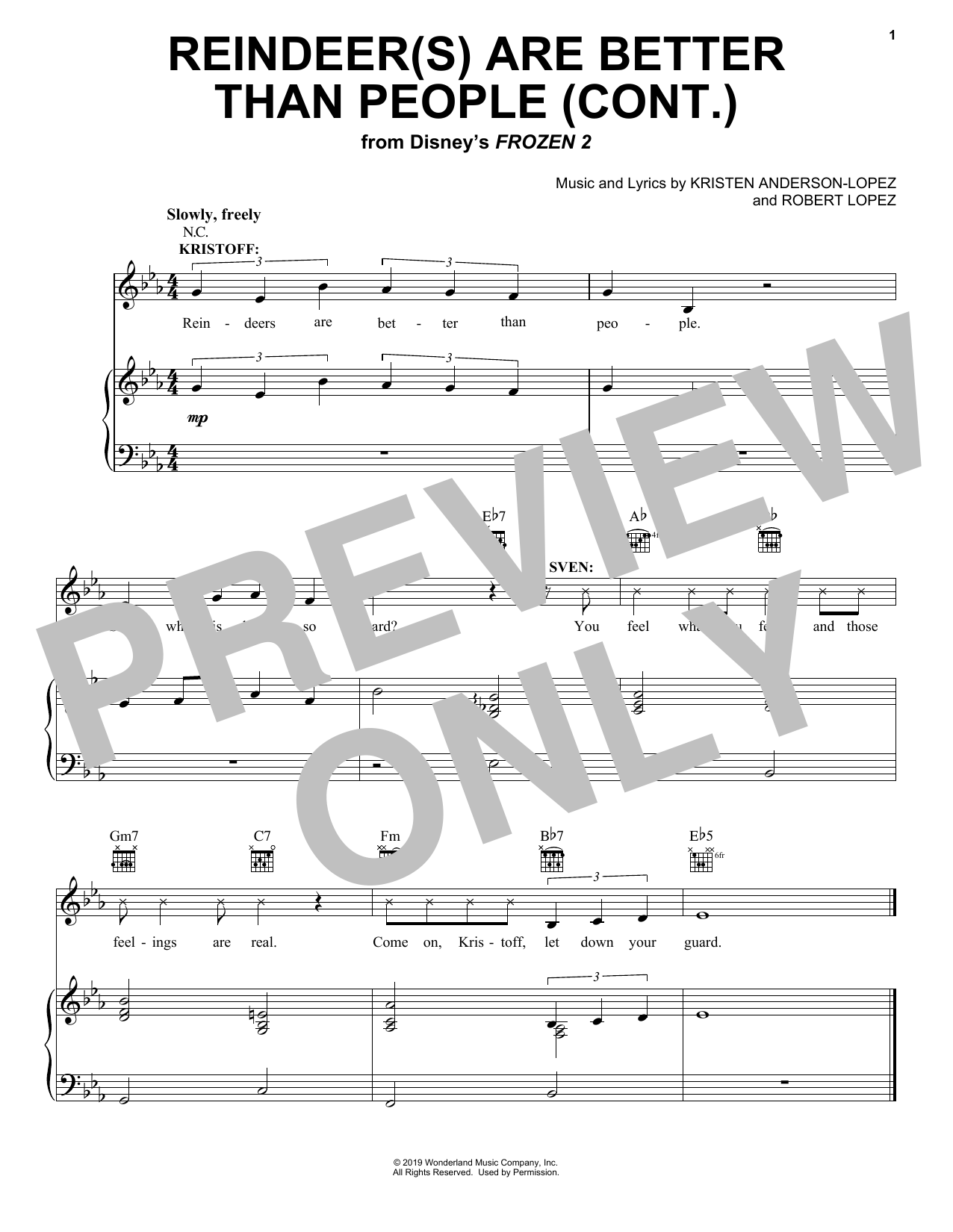 Jonathan Groff Reindeer S Are Better Than People Cont From Disney S Frozen 2 Sheet Music Notes Download Printable Pdf Score