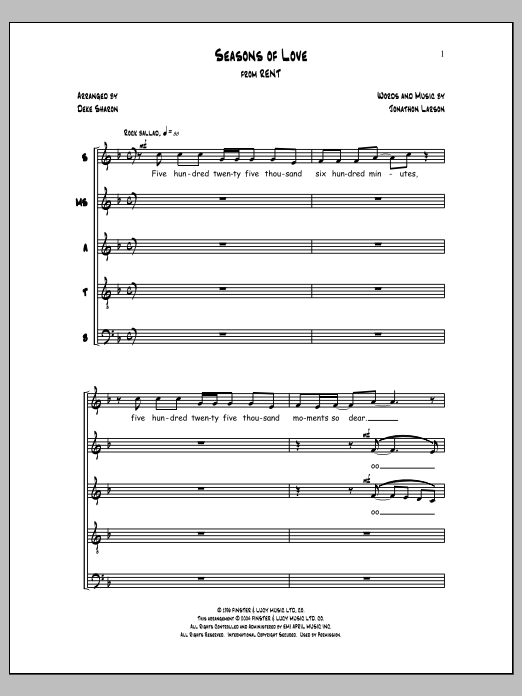 Download Jonathon Larson Seasons of Love (arr. Deke Sharon) Sheet Music and learn how to play SSATB Choir PDF digital score in minutes
