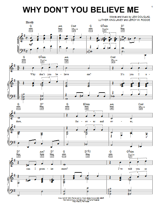 Download Joni James Why Don't You Believe Me Sheet Music and learn how to play Piano, Vocal & Guitar (Right-Hand Melody) PDF digital score in minutes