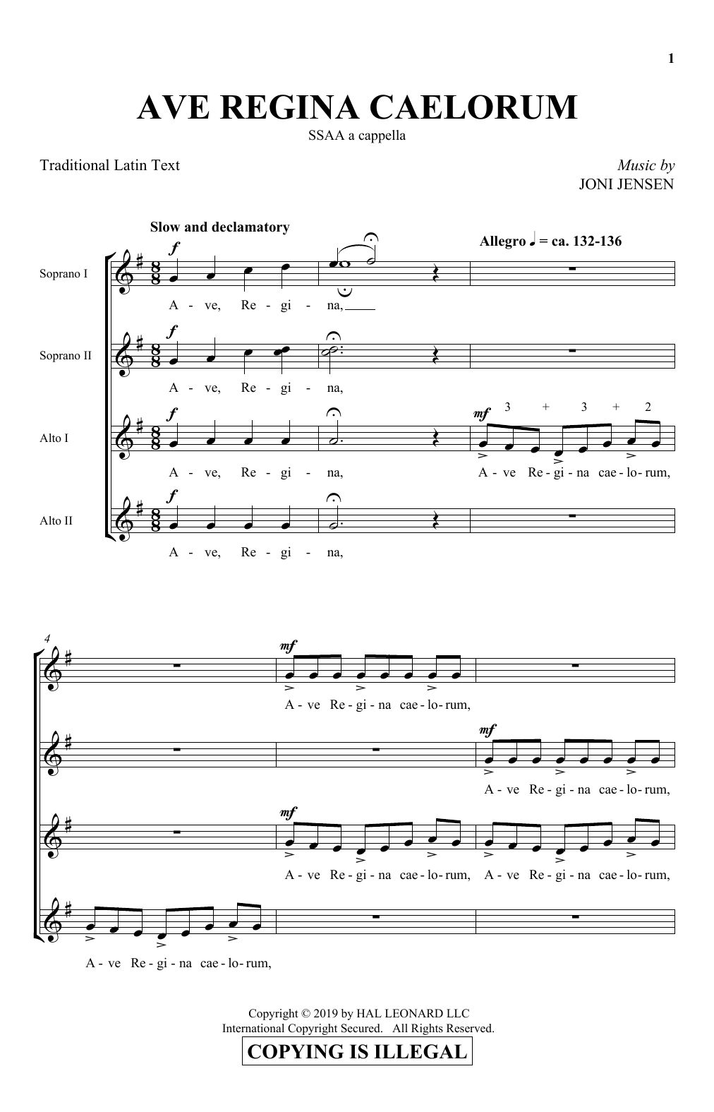 Download Joni Jensen Ave Regina Caelorum Sheet Music and learn how to play SSA Choir PDF digital score in minutes