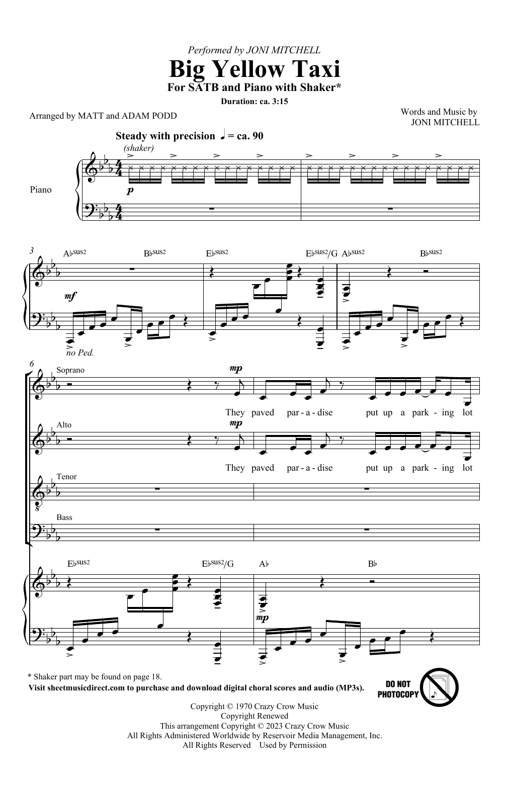 Download Joni Mitchell Big Yellow Taxi (arr. Adam and Matt Podd) Sheet Music and learn how to play SATB Choir PDF digital score in minutes