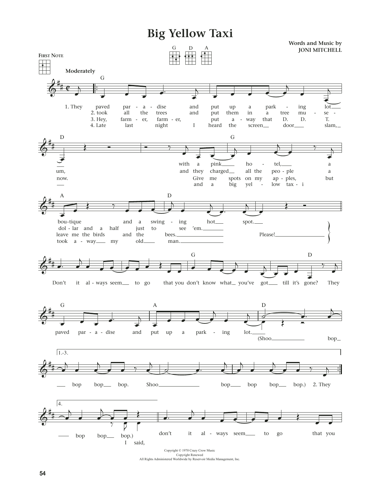 Download Joni Mitchell Big Yellow Taxi (from The Daily Ukulele) (arr. Jim Beloff) Sheet Music and learn how to play Ukulele PDF digital score in minutes