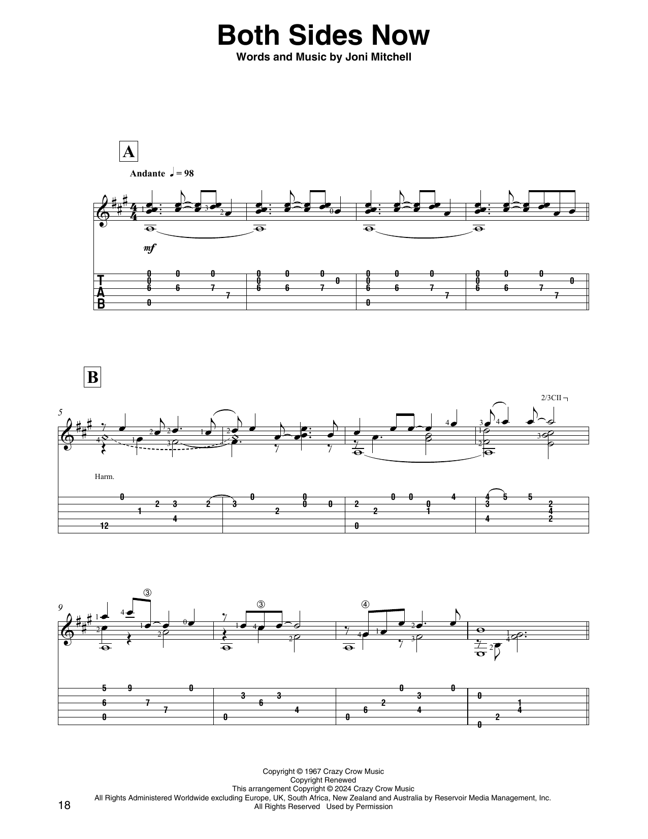 Download Joni Mitchell Both Sides Now (arr. David Jaggs) Sheet Music and learn how to play Solo Guitar PDF digital score in minutes