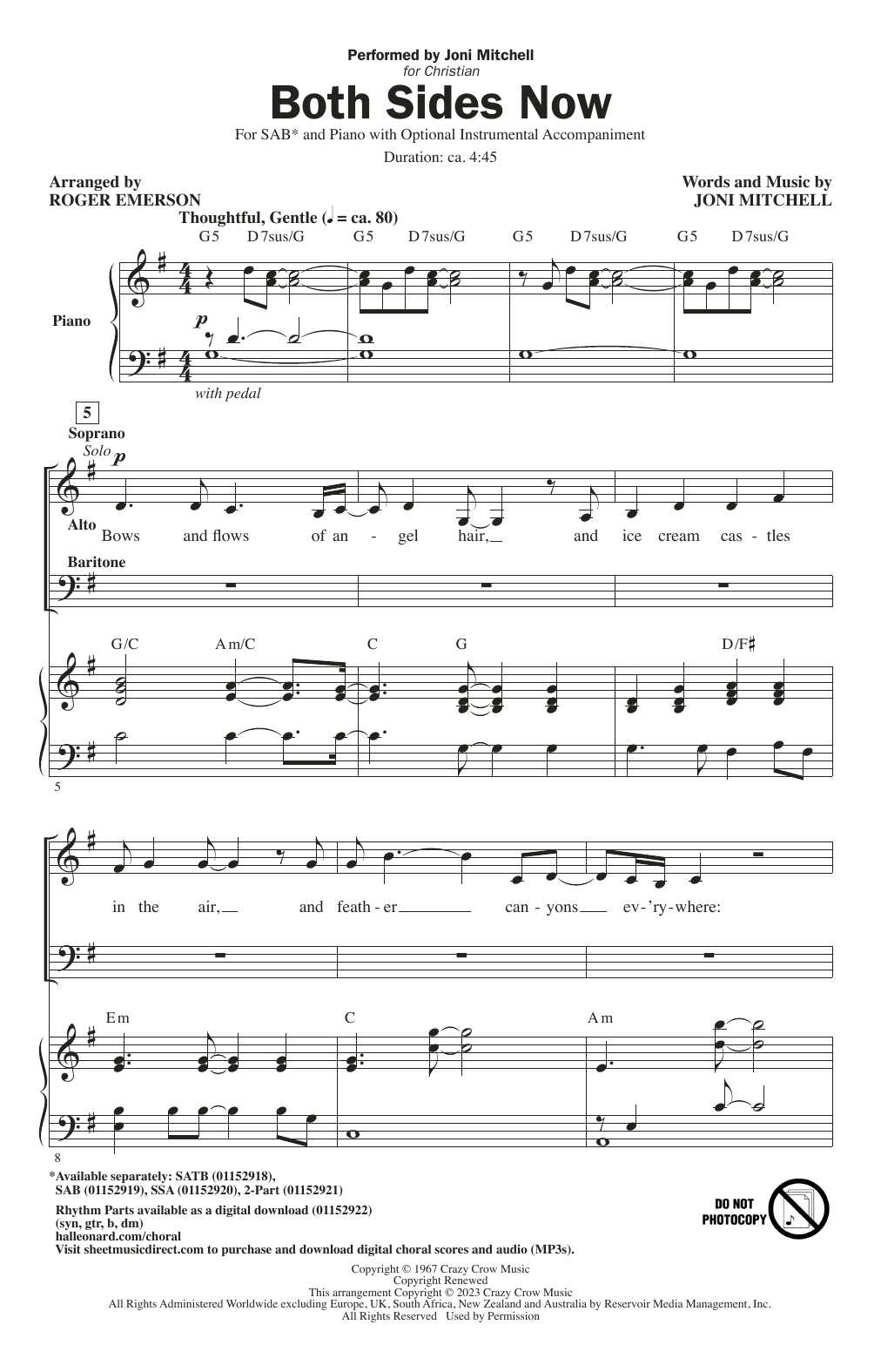 Download Joni Mitchell Both Sides Now (arr. Roger Emerson) Sheet Music and learn how to play 2-Part Choir PDF digital score in minutes