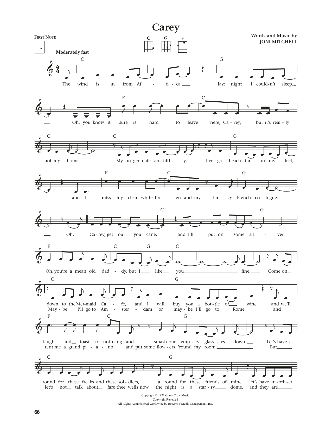 Download Joni Mitchell Carey (from The Daily Ukulele) (arr. Jim Beloff) Sheet Music and learn how to play Ukulele PDF digital score in minutes