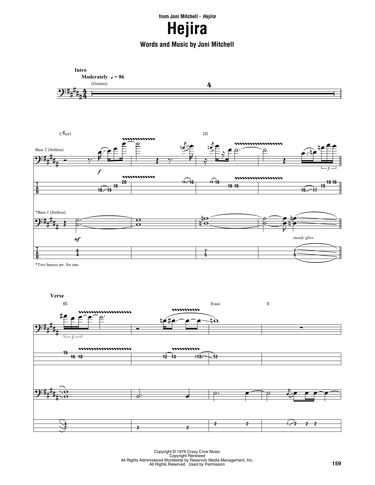 Download Joni Mitchell Hejira Sheet Music and learn how to play Bass Guitar Tab PDF digital score in minutes
