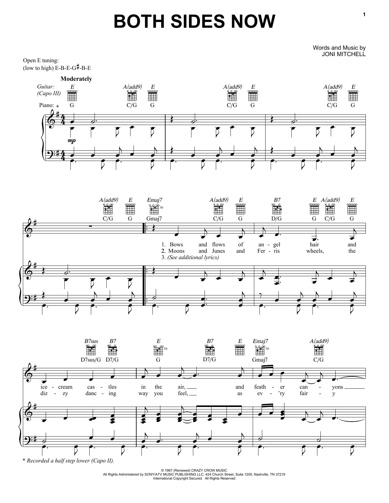 Joni Mitchell Both Sides Now Sheet Music Notes Download Printable