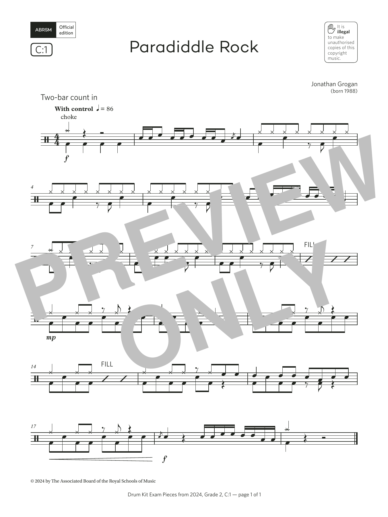 Download Jonny Grogan Paradiddle Rock (Grade 2, list C1, from the ABRSM Drum Kit Syllabus 2024) Sheet Music and learn how to play Drums PDF digital score in minutes
