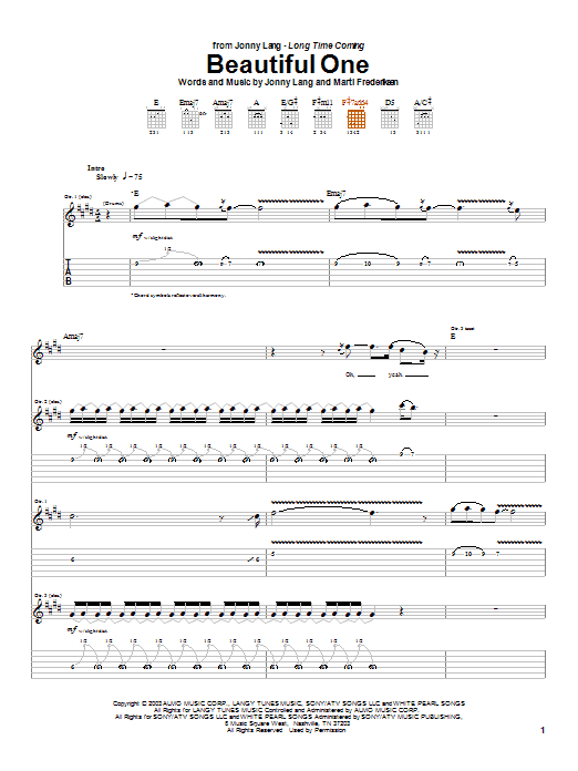 Download Jonny Lang Beautiful One Sheet Music and learn how to play Guitar Tab PDF digital score in minutes