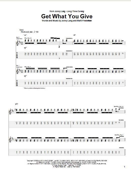 Download Jonny Lang Get What You Give Sheet Music and learn how to play Guitar Tab PDF digital score in minutes