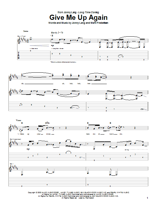 Download Jonny Lang Give Me Up Again Sheet Music and learn how to play Guitar Tab PDF digital score in minutes