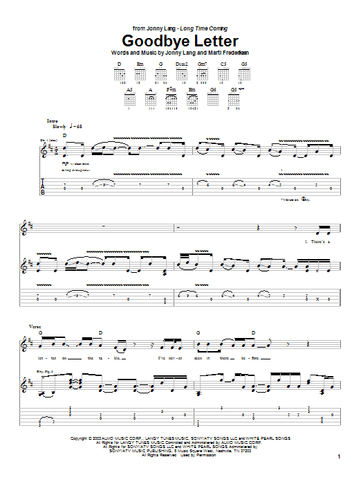 Download Jonny Lang Goodbye Letter Sheet Music and learn how to play Guitar Tab PDF digital score in minutes