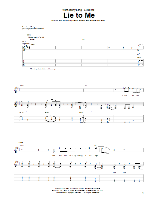 Download Jonny Lang Lie To Me Sheet Music and learn how to play Guitar Tab PDF digital score in minutes