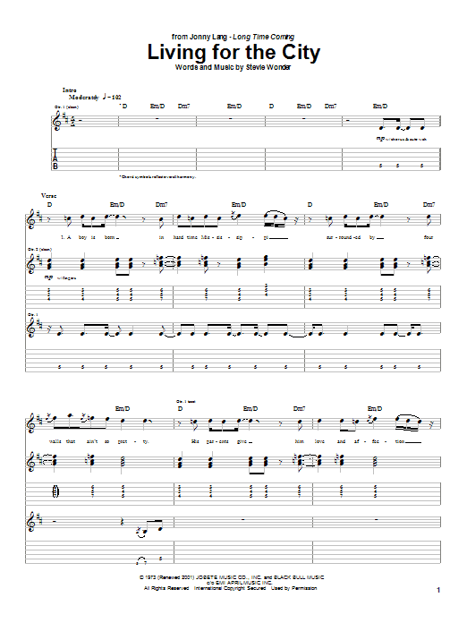 Download Jonny Lang Living For The City Sheet Music and learn how to play Guitar Tab PDF digital score in minutes