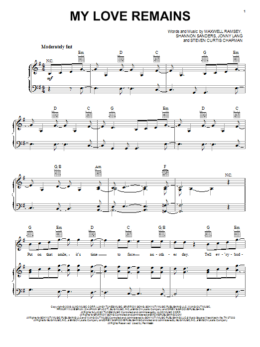 Download Jonny Lang My Love Remains Sheet Music and learn how to play Piano, Vocal & Guitar (Right-Hand Melody) PDF digital score in minutes