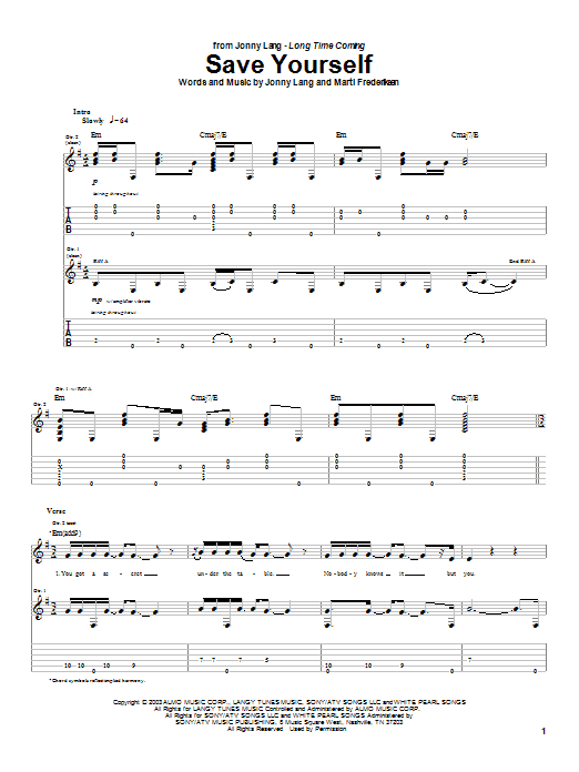 Download Jonny Lang Save Yourself Sheet Music and learn how to play Guitar Tab PDF digital score in minutes