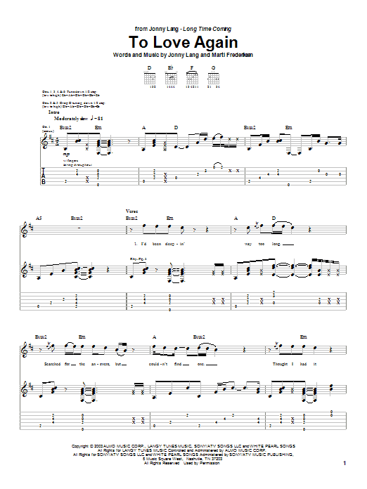 Download Jonny Lang To Love Again Sheet Music and learn how to play Guitar Tab PDF digital score in minutes