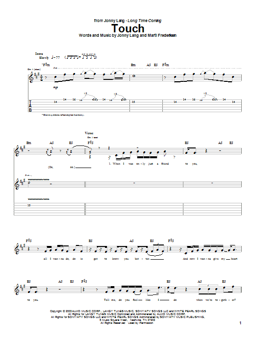 Download Jonny Lang Touch Sheet Music and learn how to play Guitar Tab PDF digital score in minutes
