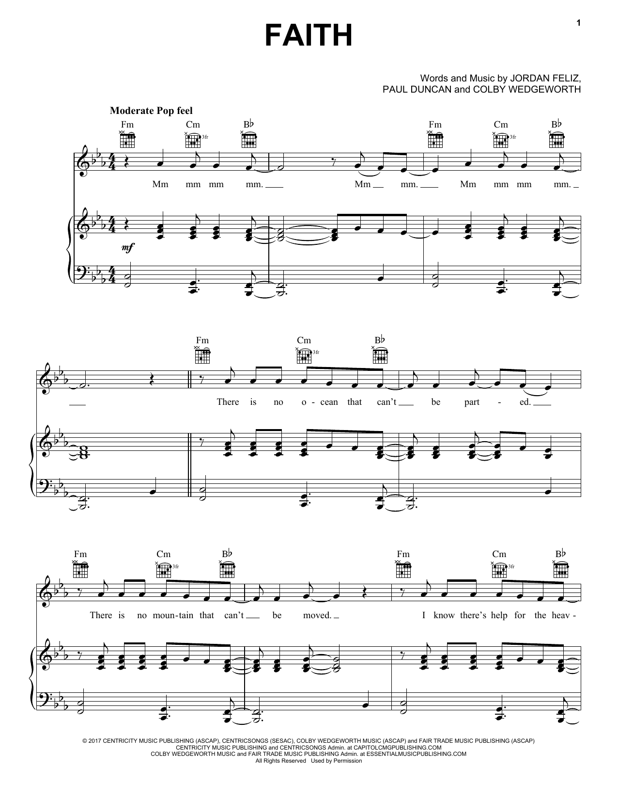 Download Jordan Feliz Faith Sheet Music and learn how to play Piano, Vocal & Guitar Chords (Right-Hand Melody) PDF digital score in minutes