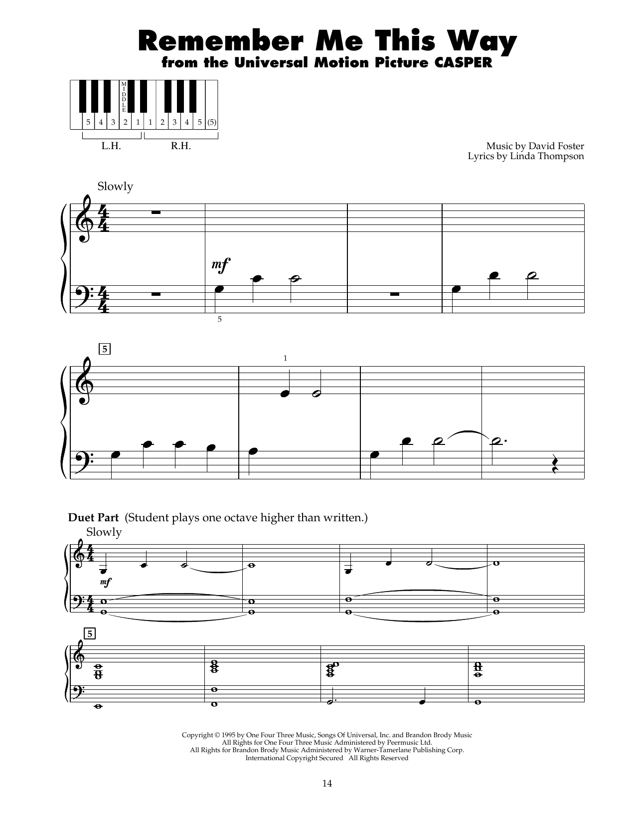 Download Jordan Hill Remember Me This Way (from Casper) Sheet Music and learn how to play 5-Finger Piano PDF digital score in minutes