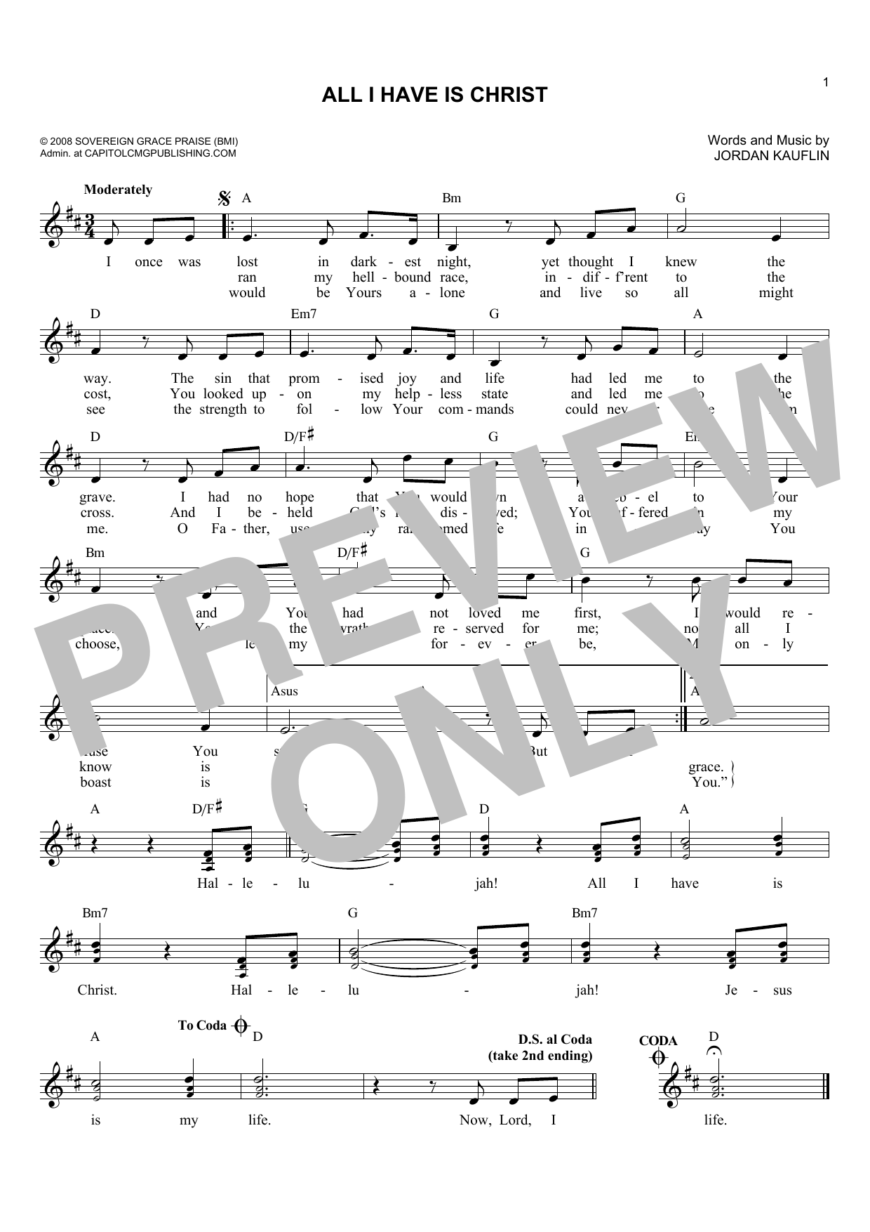 Download Jordan Kauflin All I Have Is Christ Sheet Music and learn how to play Melody Line, Lyrics & Chords PDF digital score in minutes