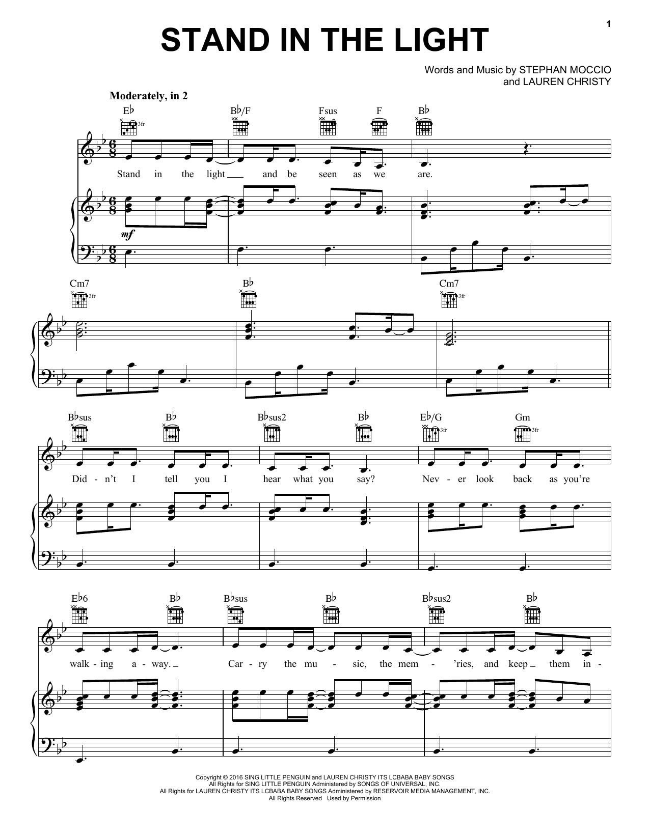 Download Jordan Smith Stand In The Light Sheet Music and learn how to play Piano, Vocal & Guitar (Right-Hand Melody) PDF digital score in minutes
