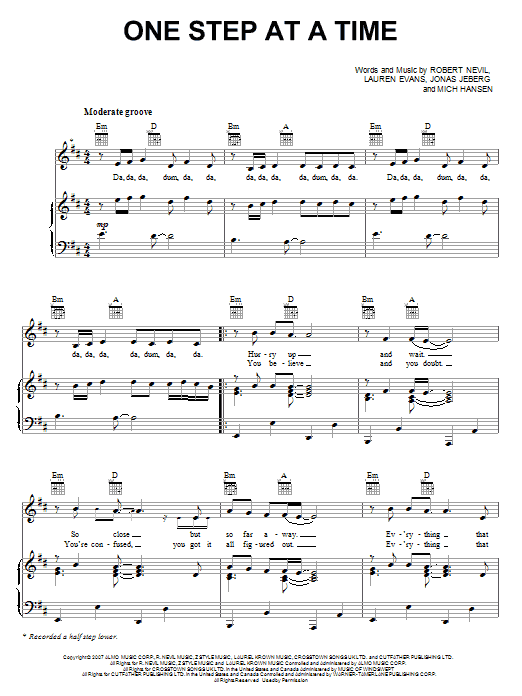 Download Jordin Sparks One Step At A Time Sheet Music and learn how to play Piano, Vocal & Guitar (Right-Hand Melody) PDF digital score in minutes