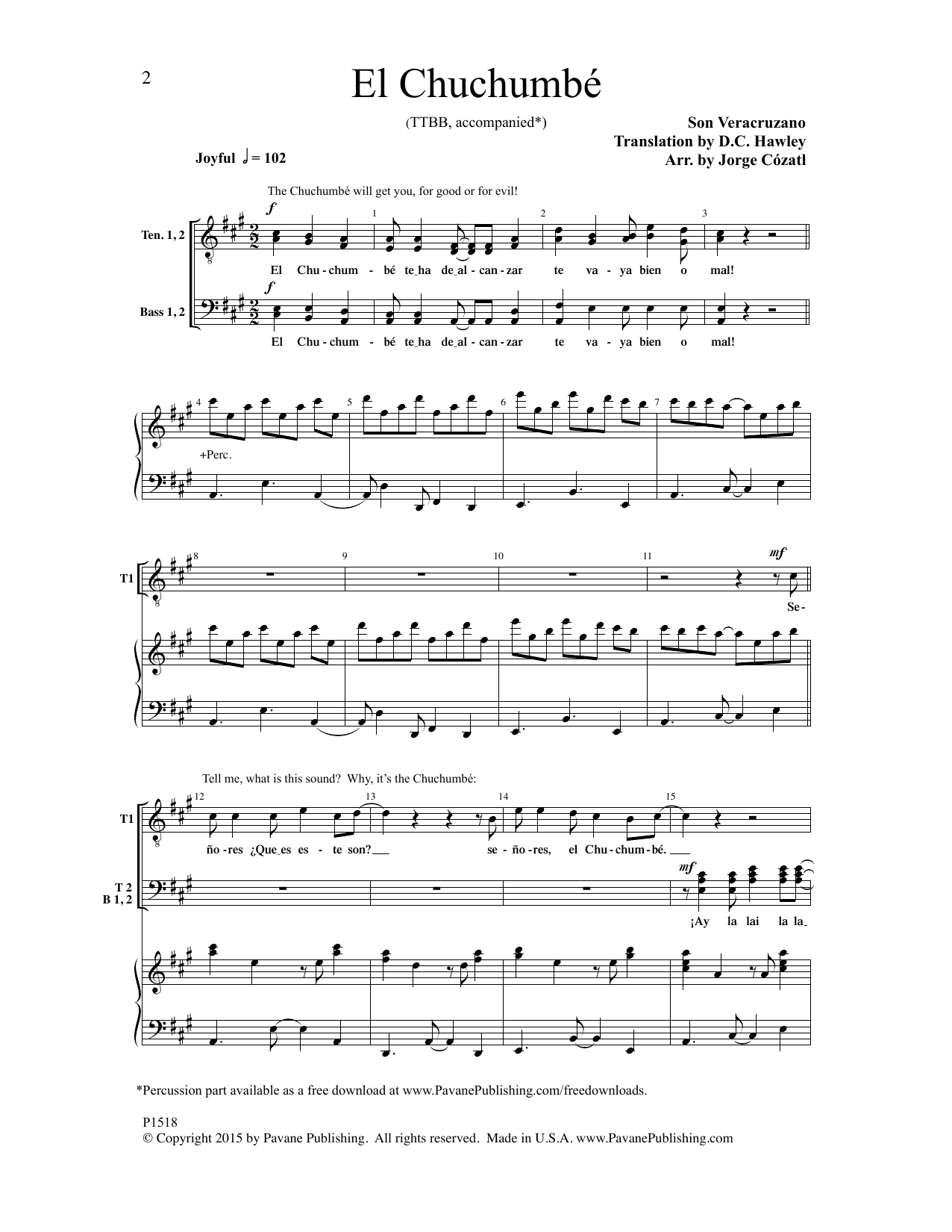 Download Jorge Cozatl El Chuchumbe Sheet Music and learn how to play TTBB Choir PDF digital score in minutes