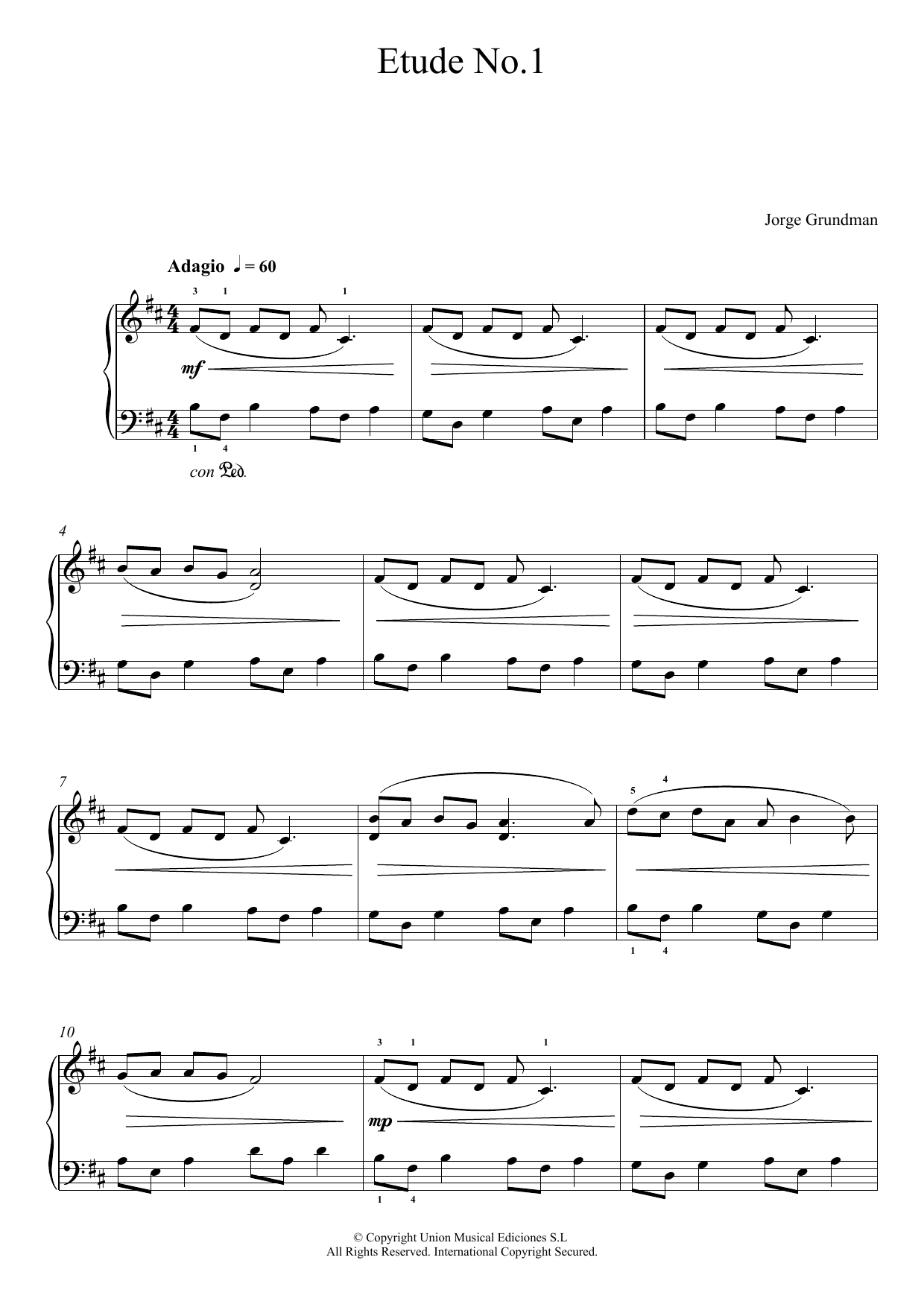 Download Jorge Grundman Etude No. 1 Sheet Music and learn how to play Piano PDF digital score in minutes