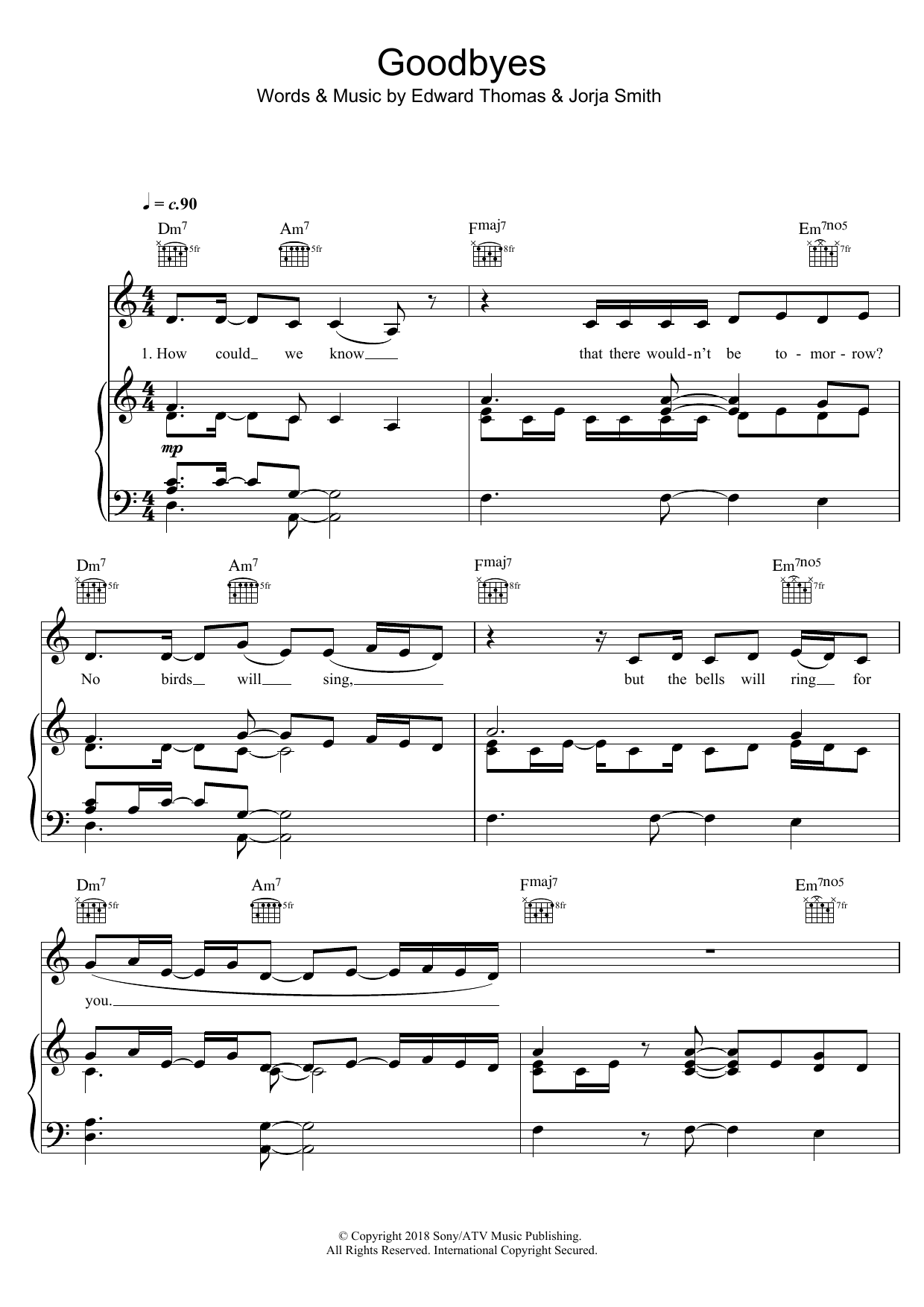 Download Jorja Smith Goodbyes Sheet Music and learn how to play Piano, Vocal & Guitar PDF digital score in minutes
