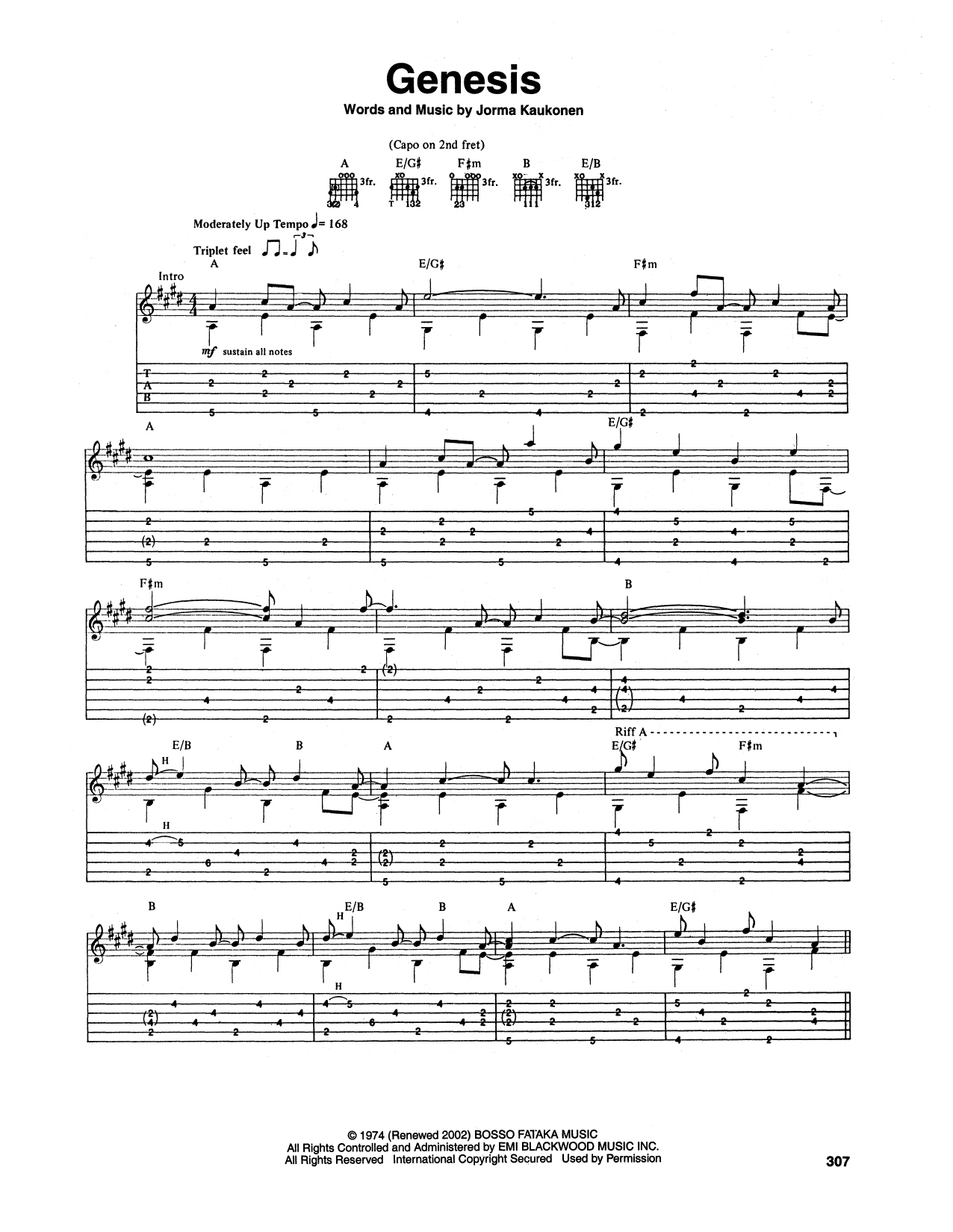 Download Jorma Kaukonen Genesis Sheet Music and learn how to play Guitar Tab PDF digital score in minutes
