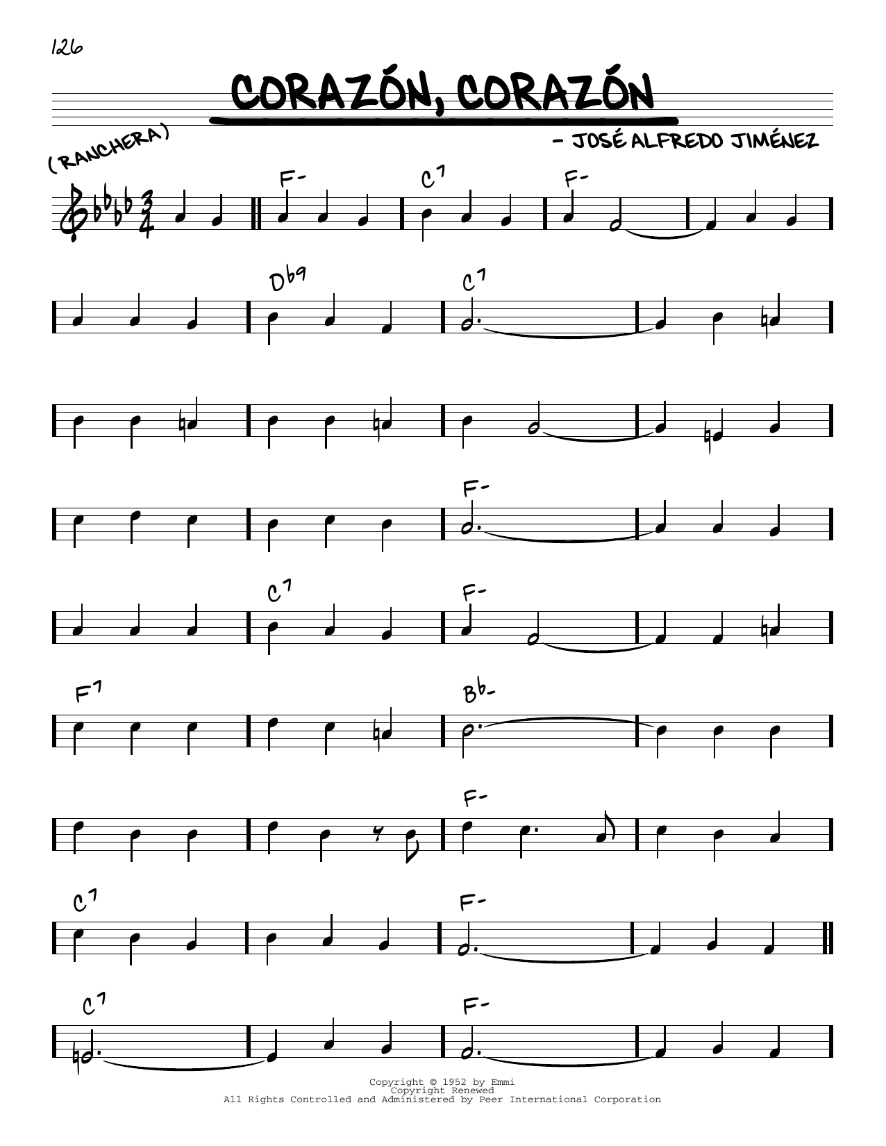 Download José Alfredo Jimenez Corazon Corazon Sheet Music and learn how to play Real Book – Melody & Chords PDF digital score in minutes