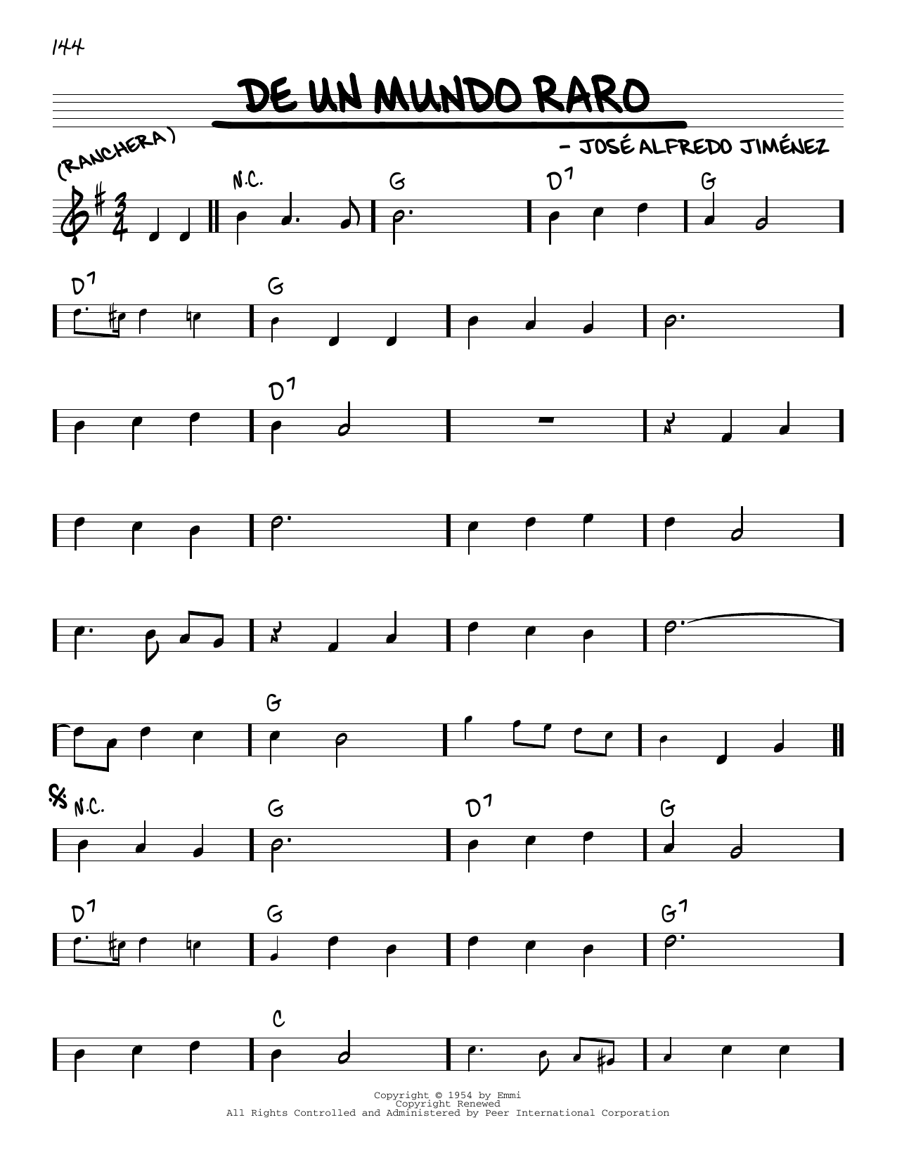 Download José Alfredo Jimenez De Un Mundo Raro Sheet Music and learn how to play Real Book – Melody & Chords PDF digital score in minutes