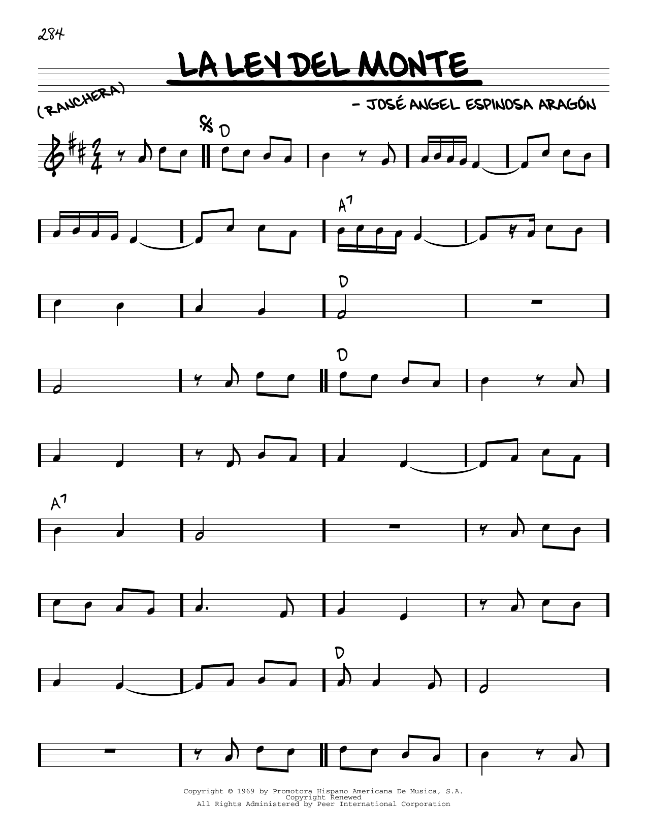Download Jose Angel Espinosa Aragon La Ley Del Monte Sheet Music and learn how to play Real Book – Melody & Chords PDF digital score in minutes