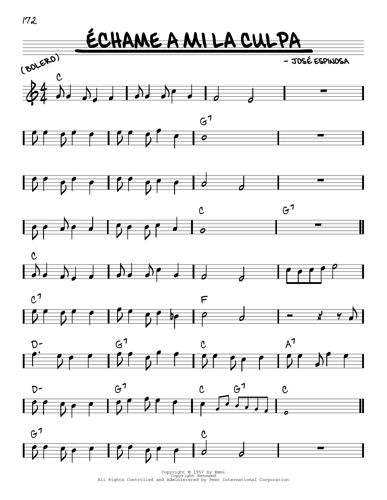 Download José Espinosa Echame A Mi La Culpa Sheet Music and learn how to play Real Book – Melody & Chords PDF digital score in minutes